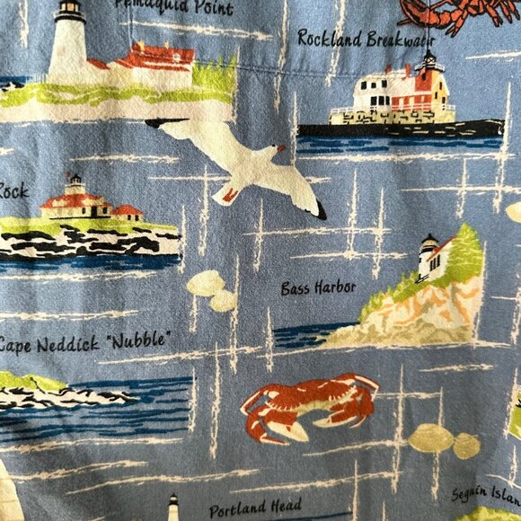 David Carey Originals Maine Button Up Shirt L Map Print Lighthouse Blue - Picture 5 of 9